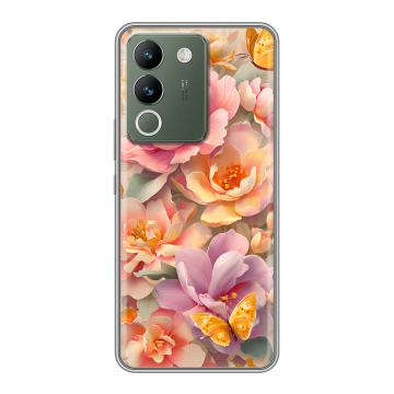 Силиконовый чехол на Vivo V29e с принтом Цветы и бабочки