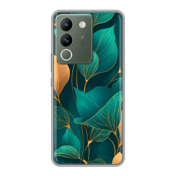 Силиконовый чехол на Vivo V29e с принтом Листья и золото