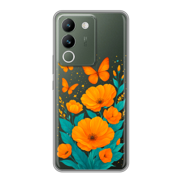 Силиконовый чехол на Vivo V29e с принтом цветы бабочки