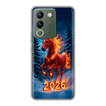 Силиконовый чехол на Vivo V29e с принтом Новый год коня