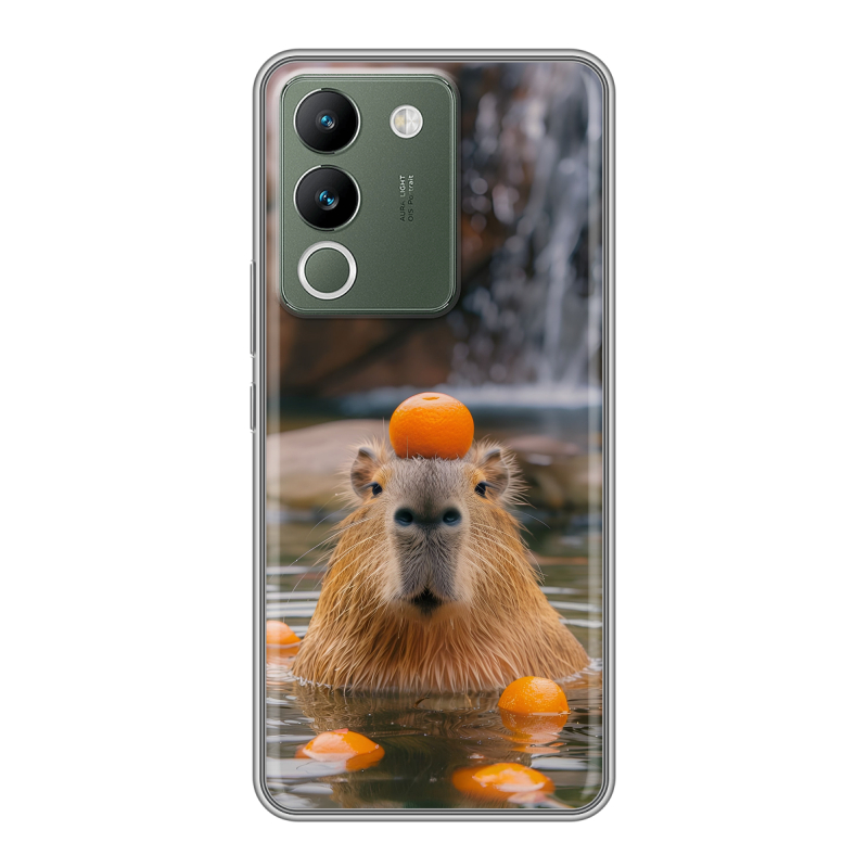 Силиконовый чехол на Vivo V29e с принтом Капибара с апельсином Силиконовый чехол на Vivo V29e с принтом Капибара с апельсином