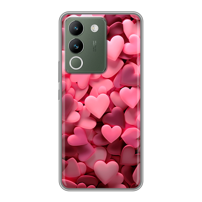 Силиконовый чехол на Vivo V29e с принтом розовые сердечки Силиконовый чехол на Vivo V29e с принтом розовые сердечки