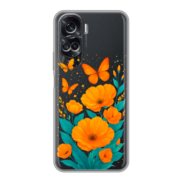 Силиконовый чехол на Huawei Honor 90 Lite с принтом цветы бабочки