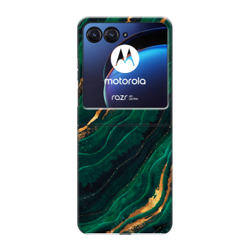 Пластиковый чехол на Motorola Razr 40 Ultra с принтом Мрамор зеленое золото