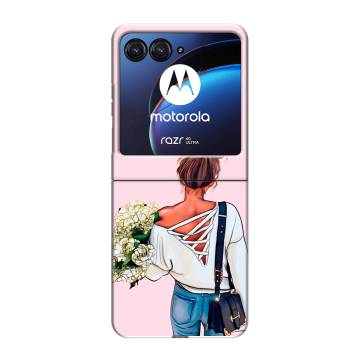 Пластиковый чехол на Motorola Razr 40 Ultra с принтом Девушка и букет