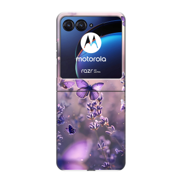Пластиковый чехол на Motorola Razr 40 Ultra с принтом бабочки и лаванда