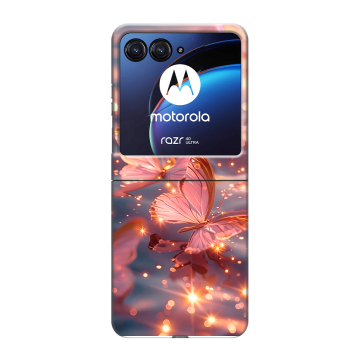 Пластиковый чехол на Motorola Razr 40 Ultra с принтом бабочки розовые