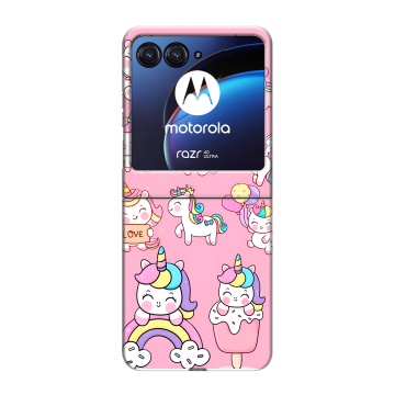 Пластиковый чехол на Motorola Razr 40 Ultra с принтом Единороги и радуга