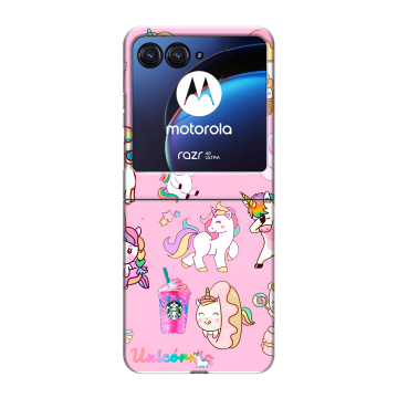 Пластиковый чехол на Motorola Razr 40 Ultra с принтом розовые единороги