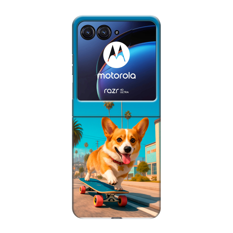 Пластиковый чехол на Motorola Razr 40 Ultra с принтом Корги на скейте Пластиковый чехол на Motorola Razr 40 Ultra с принтом Корги на скейте