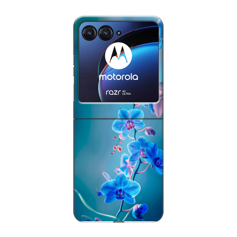 Пластиковый чехол на Motorola Razr 40 Ultra с принтом Голубые цветы Пластиковый чехол на Motorola Razr 40 Ultra с принтом Голубые цветы