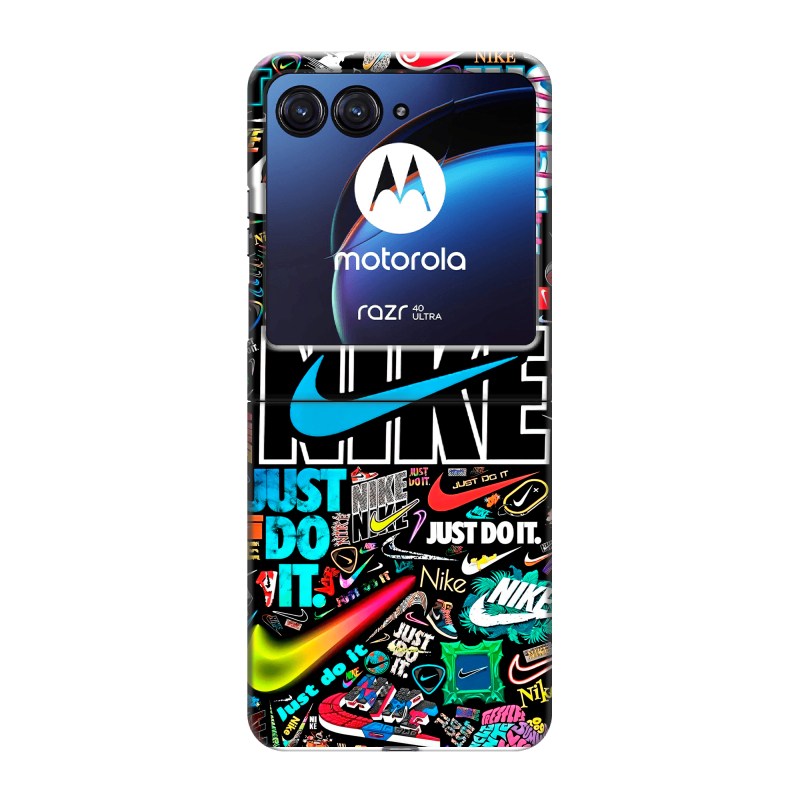 Пластиковый чехол на Motorola Razr 40 Ultra с принтом найк nike черный Пластиковый чехол на Motorola Razr 40 Ultra с принтом найк nike черный