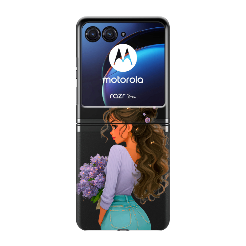 Пластиковый чехол на Motorola Razr 40 Ultra с принтом девушка цветы Пластиковый чехол на Motorola Razr 40 Ultra с принтом девушка цветы