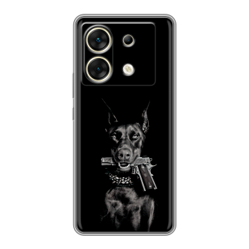 Силиконовый чехол на Infinix Zero 30 5G с принтом Доберман и пистолет