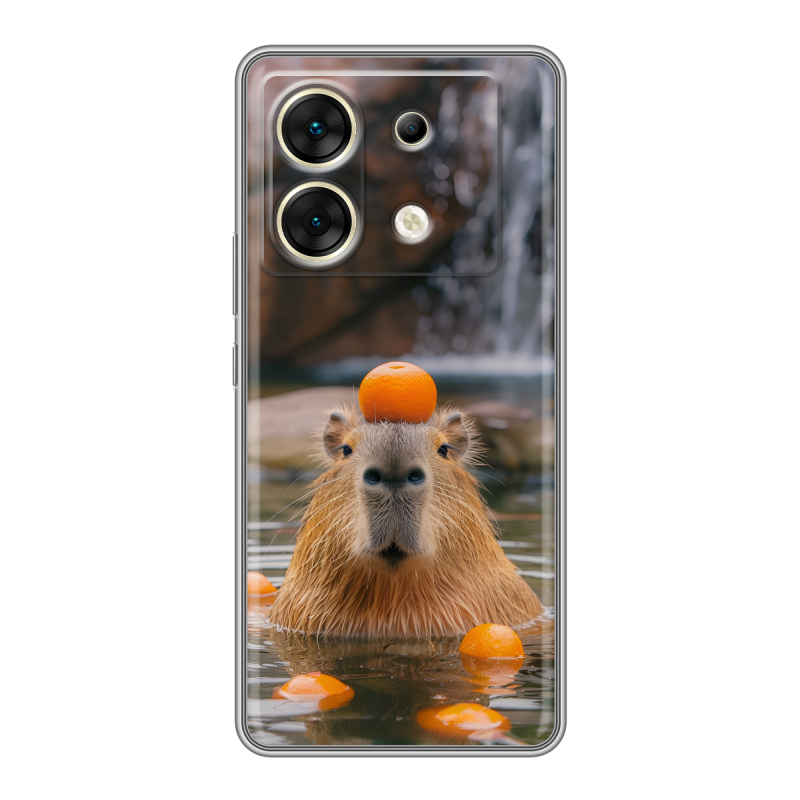 Силиконовый чехол на Infinix Zero 30 5G с принтом Капибара с апельсином Силиконовый чехол на Infinix Zero 30 5G с принтом Капибара с апельсином