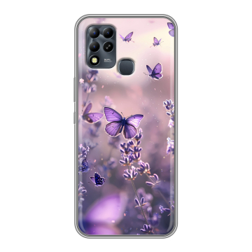 Силиконовый чехол на Infinix Hot 11 G37 с принтом бабочки и лаванда
