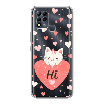 Силиконовый чехол на Infinix Hot 11 G37 с принтом котенок и сердечко