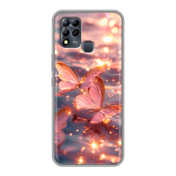 Силиконовый чехол на Infinix Hot 11 G37 с принтом бабочки розовые