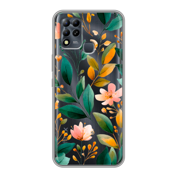 Силиконовый чехол на Infinix Hot 11 G37 с принтом Цветы паттерн Силиконовый чехол на Infinix Hot 11 G37 с принтом Цветы паттерн