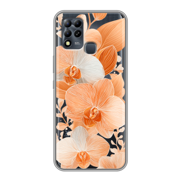 Силиконовый чехол на Infinix Hot 11 G37 с принтом Бежевые цветы Силиконовый чехол на Infinix Hot 11 G37 с принтом Бежевые цветы