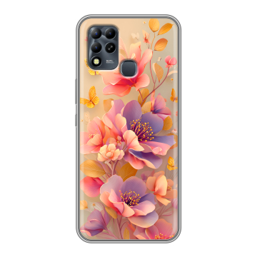 Силиконовый чехол на Infinix Hot 11 G37 с принтом Цветы и бабочки Силиконовый чехол на Infinix Hot 11 G37 с принтом Цветы и бабочки