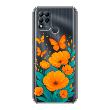 Силиконовый чехол на Infinix Hot 11 G37 с принтом цветы бабочки Силиконовый чехол на Infinix Hot 11 G37 с принтом цветы бабочки