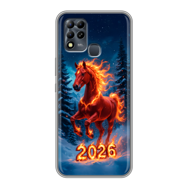 Силиконовый чехол на Infinix Hot 11 G37 с принтом Новый год коня Силиконовый чехол на Infinix Hot 11 G37 с принтом Новый год коня