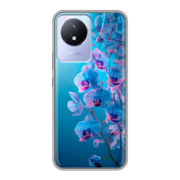 Силиконовый чехол на Vivo Y02A с принтом голубые орхидеи Силиконовый чехол на Vivo Y02A с принтом голубые орхидеи