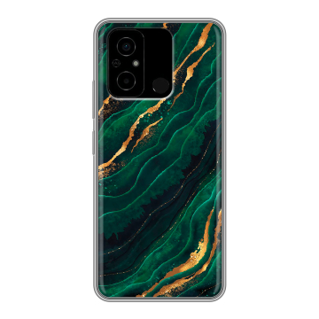 Силиконовый чехол на Xiaomi Poco C55 с принтом Мрамор зеленое золото Силиконовый чехол на Xiaomi Poco C55 с принтом Мрамор зеленое золото