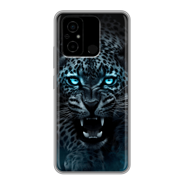 Силиконовый чехол на Xiaomi Poco C55 с принтом Темный леопард Силиконовый чехол на Xiaomi Poco C55 с принтом Темный леопард