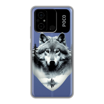 Силиконовый чехол на Xiaomi Poco C55 с принтом Волк в лесу Силиконовый чехол на Xiaomi Poco C55 с принтом Волк в лесу
