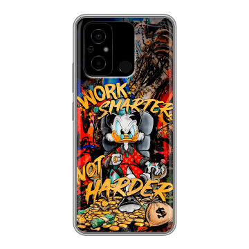 Силиконовый чехол на Xiaomi Poco C55 с принтом Дональд Дак Деньги Силиконовый чехол на Xiaomi Poco C55 с принтом Дональд Дак Деньги