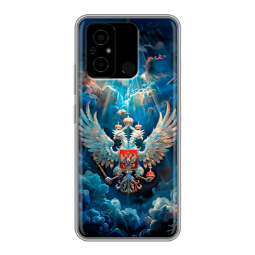 Силиконовый чехол на Xiaomi Poco C55 с принтом Герб флаг России