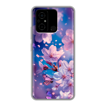 Силиконовый чехол на Xiaomi Poco C55 с принтом цветы бабочки