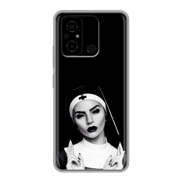 Силиконовый чехол на Xiaomi Poco C55 с принтом монашка Силиконовый чехол на Xiaomi Poco C55 с принтом монашка
