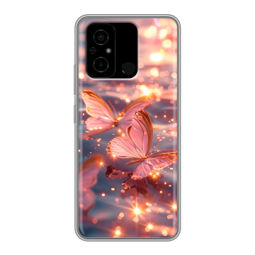 Силиконовый чехол на Xiaomi Poco C55 с принтом бабочки розовые Силиконовый чехол на Xiaomi Poco C55 с принтом бабочки розовые