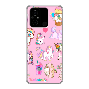 Силиконовый чехол на Xiaomi Poco C55 с принтом розовые единороги Силиконовый чехол на Xiaomi Poco C55 с принтом розовые единороги