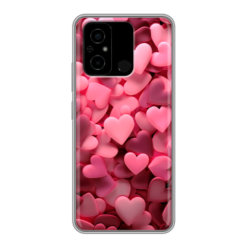 Силиконовый чехол на Xiaomi Poco C55 с принтом розовые сердечки Силиконовый чехол на Xiaomi Poco C55 с принтом розовые сердечки