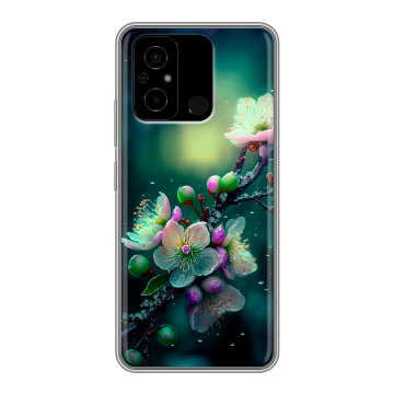 Силиконовый чехол на Xiaomi Poco C55 с принтом Цветы и мрамор Силиконовый чехол на Xiaomi Poco C55 с принтом Цветы и мрамор