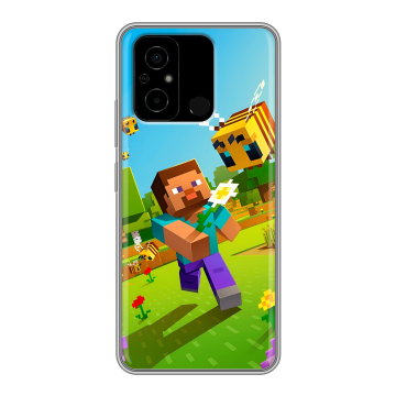 Силиконовый чехол на Xiaomi Poco C55 с принтом Майнкрафт Minecraft Силиконовый чехол на Xiaomi Poco C55 с принтом Майнкрафт Minecraft