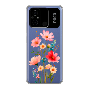 Силиконовый чехол на Xiaomi Poco C55 с принтом Цветы