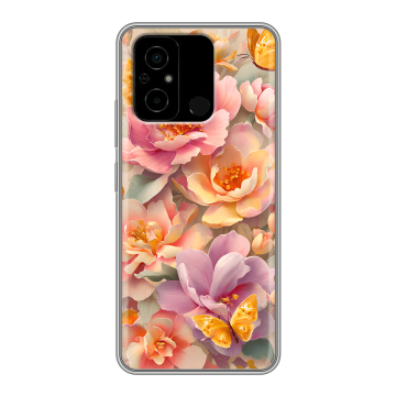 Силиконовый чехол на Xiaomi Poco C55 с принтом Цветы и бабочки