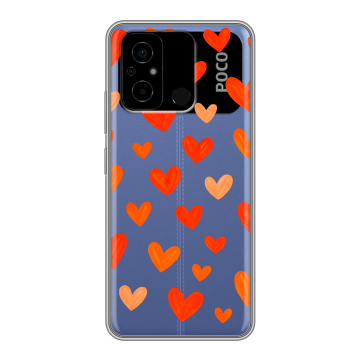 Силиконовый чехол на Xiaomi Poco C55 с принтом Сердечки
