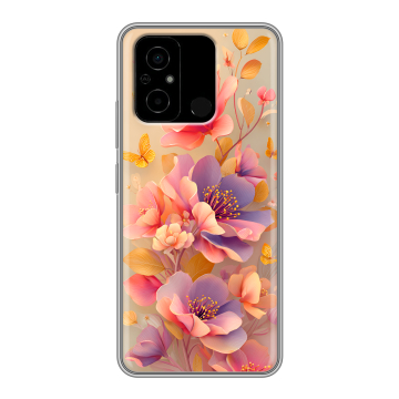 Силиконовый чехол на Xiaomi Poco C55 с принтом Цветы и бабочки