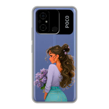 Силиконовый чехол на Xiaomi Poco C55 с принтом девушка цветы
