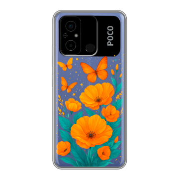 Силиконовый чехол на Xiaomi Poco C55 с принтом цветы бабочки