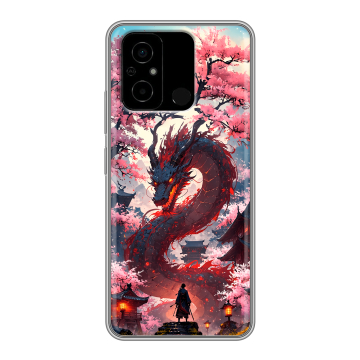 Силиконовый чехол на Xiaomi Poco C55 с принтом Дракон Японский Силиконовый чехол на Xiaomi Poco C55 с принтом Дракон Японский