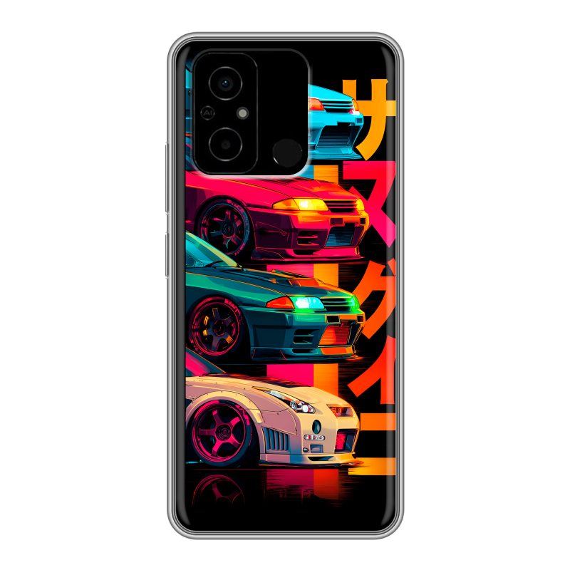 Силиконовый чехол на Xiaomi Poco C55 с принтом Гоночные машины Силиконовый чехол на Xiaomi Poco C55 с принтом Гоночные машины