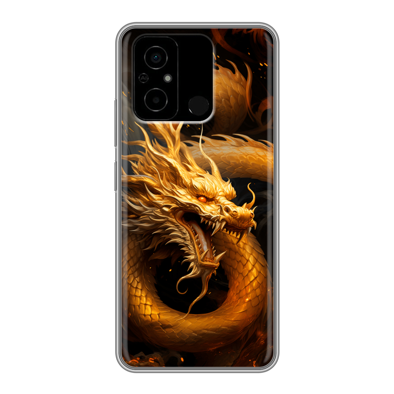 Силиконовый чехол на Xiaomi Poco C55 с принтом Золотой дракон Силиконовый чехол на Xiaomi Poco C55 с принтом Золотой дракон