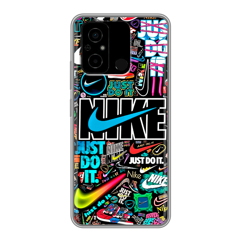 Силиконовый чехол на Xiaomi Poco C55 с принтом найк nike черный Силиконовый чехол на Xiaomi Poco C55 с принтом найк nike черный